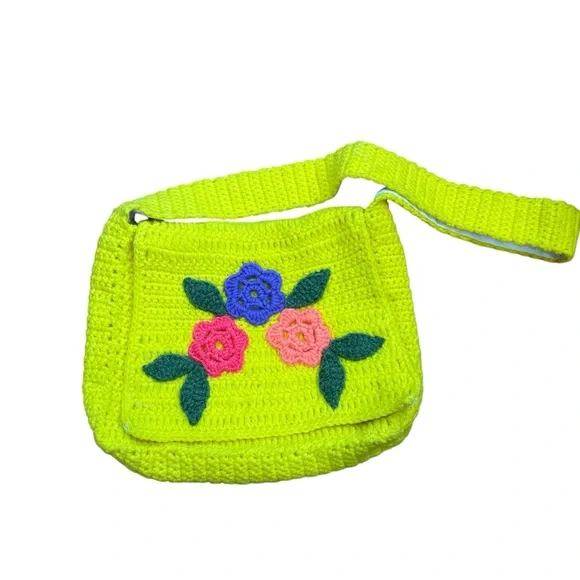 🌼 Vintage Handknit Crochet Flower Bag 🌼 - Picture 1 of 5